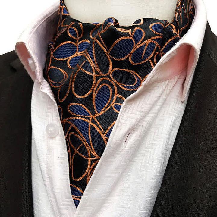 Black & Orange Abstract Chaotic Lines Printed Ascot Cravat