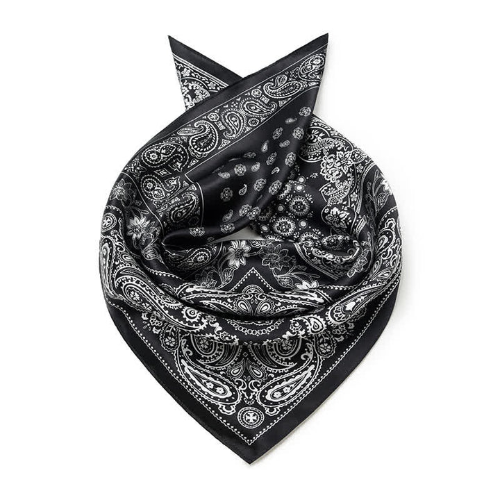 Black & White Paisley Four-Box Grid Design Square Scarf