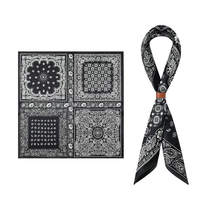 Black & White Paisley Four-Box Grid Design Square Scarf