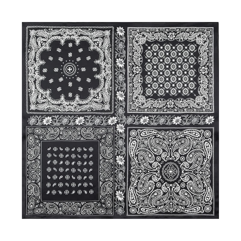 Black & White Paisley Four-Box Grid Design Square Scarf