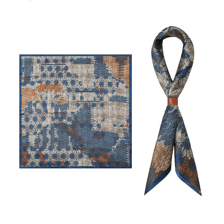 Navy Blue Street Style Distressed Retro Square Scarf