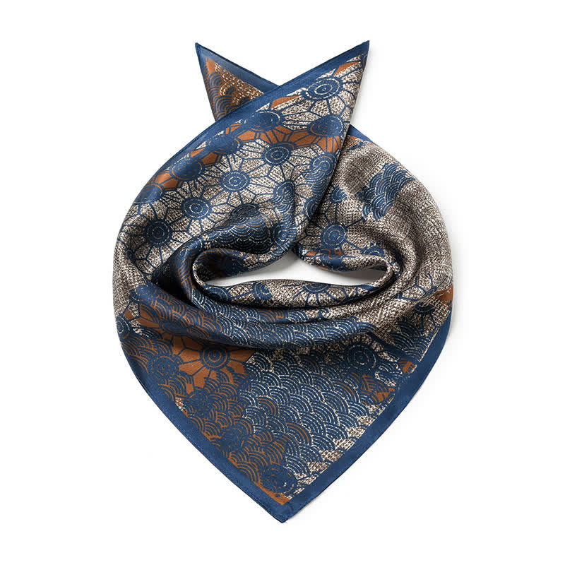 Navy Blue Street Style Distressed Retro Square Scarf