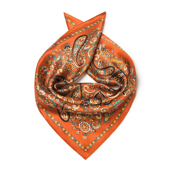 Weastern Style Orange Wild Paisley Floral Square Scarf