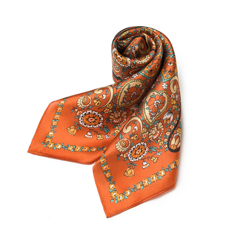 Weastern Style Orange Wild Paisley Floral Square Scarf