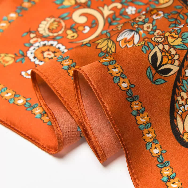 Weastern Style Orange Wild Paisley Floral Square Scarf