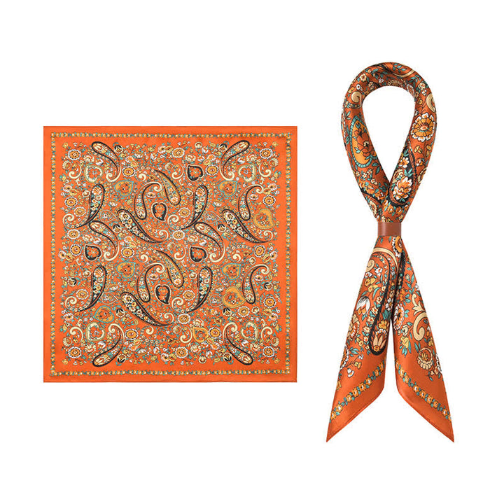 Weastern Style Orange Wild Paisley Floral Square Scarf