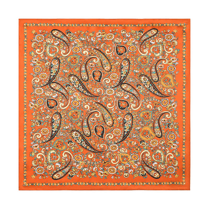 Weastern Style Orange Wild Paisley Floral Square Scarf