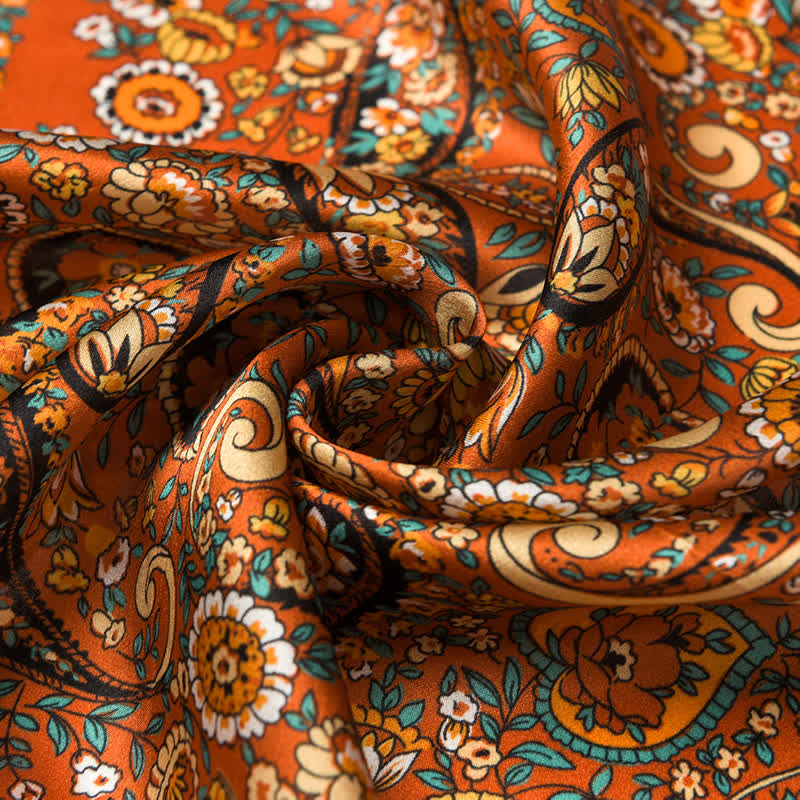 Weastern Style Orange Wild Paisley Floral Square Scarf