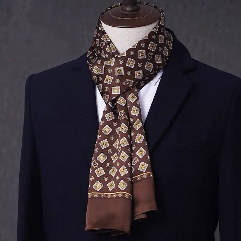 Men's Business Geometrical Figure Thin Long Pure Silk Scarf