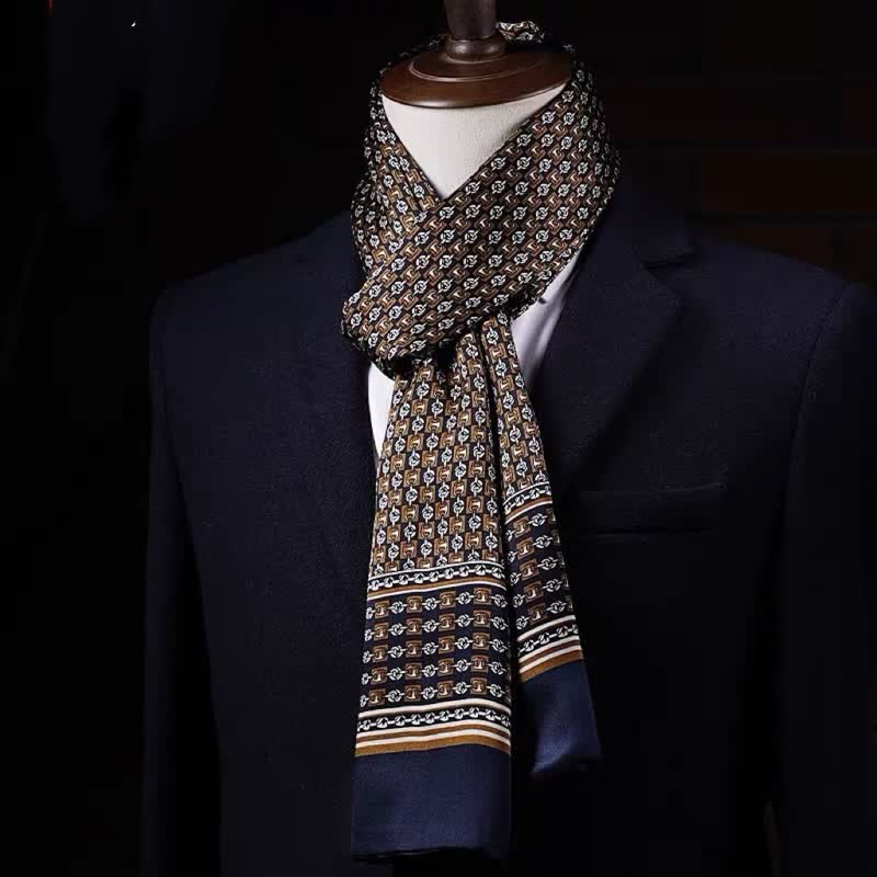 Men's Business Geometrical Figure Thin Long Pure Silk Scarf