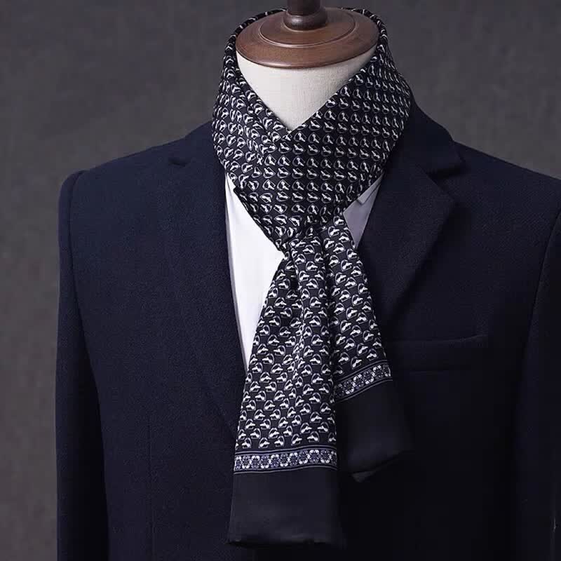 Men's Business Geometrical Figure Thin Long Pure Silk Scarf