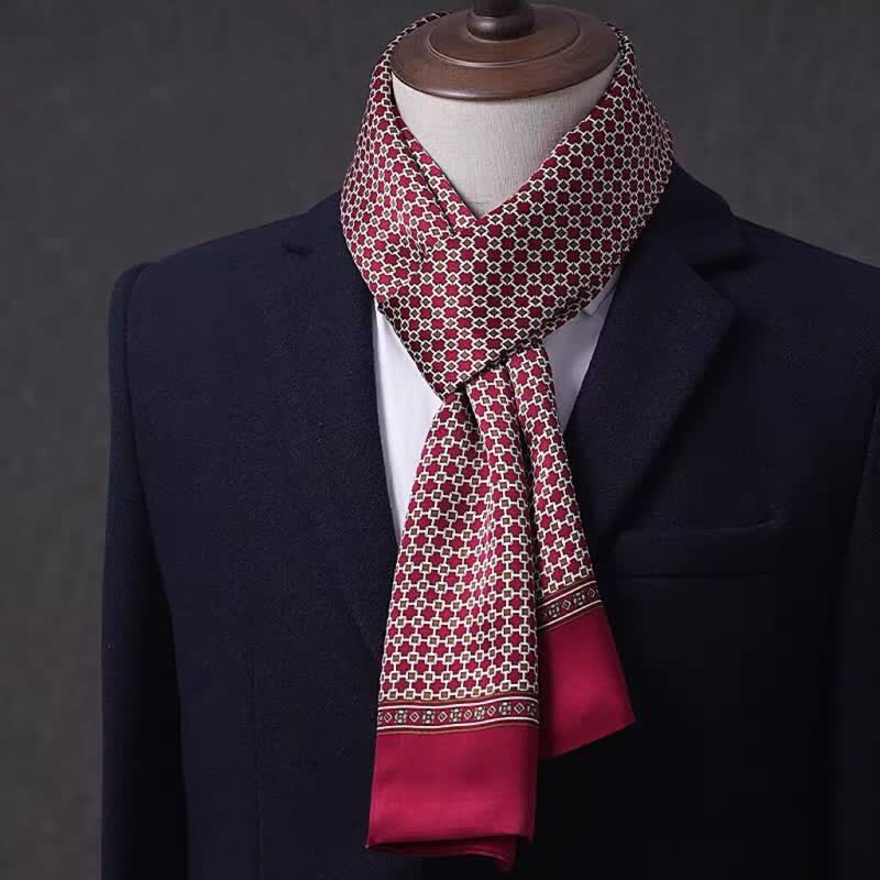 Men's Business Geometrical Figure Thin Long Pure Silk Scarf