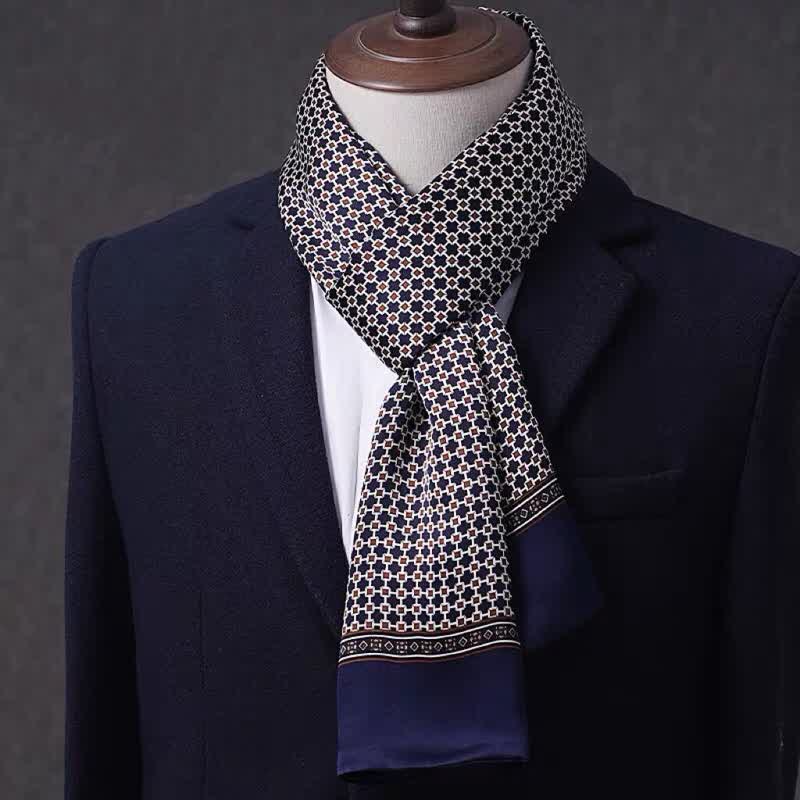 Men's Business Geometrical Figure Thin Long Pure Silk Scarf