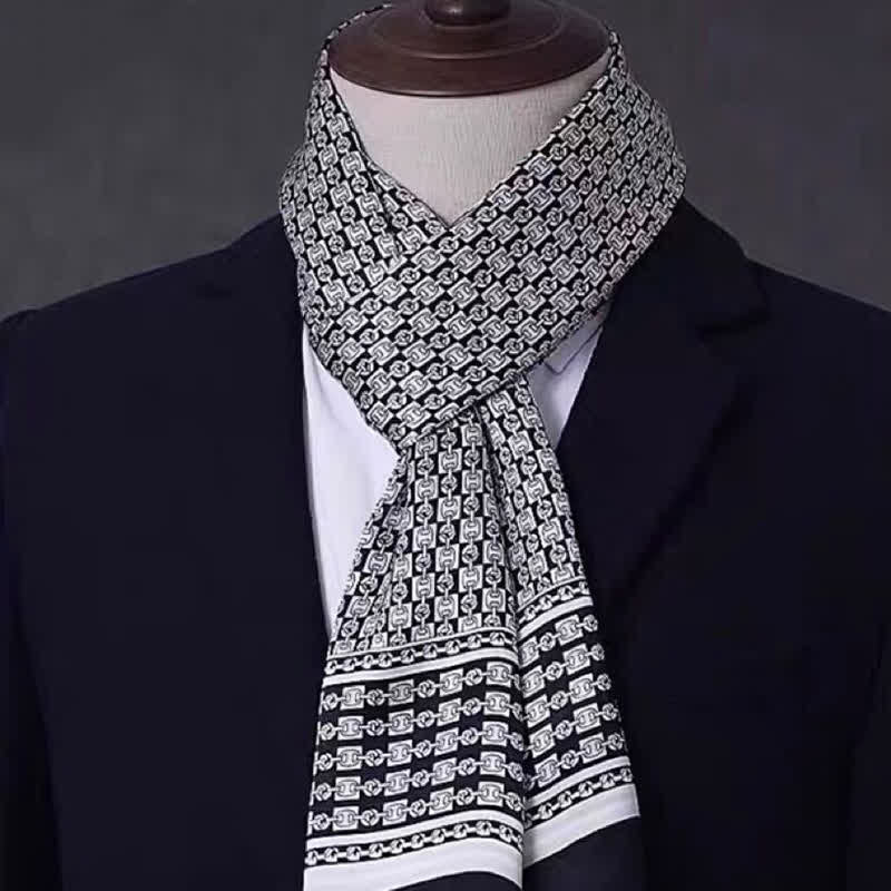 Men's Business Geometrical Figure Thin Long Pure Silk Scarf