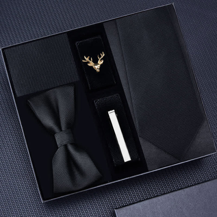 5Pcs Men's Striped Necktie Deer Brooch Bow Ties Gift Box