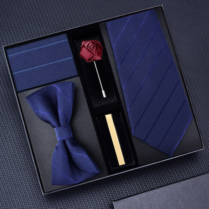 5Pcs Men's Twilled Necktie Rose Brooch Bow Ties Gift Box