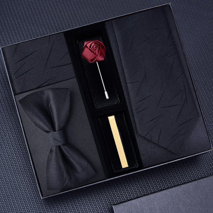 5Pcs Men's Twilled Necktie Rose Brooch Bow Ties Gift Box