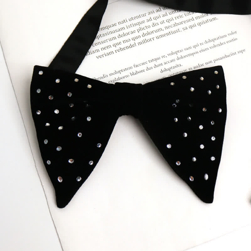 Men's Scattered Rhinestone Velvet Oversized Pointed Bow Tie