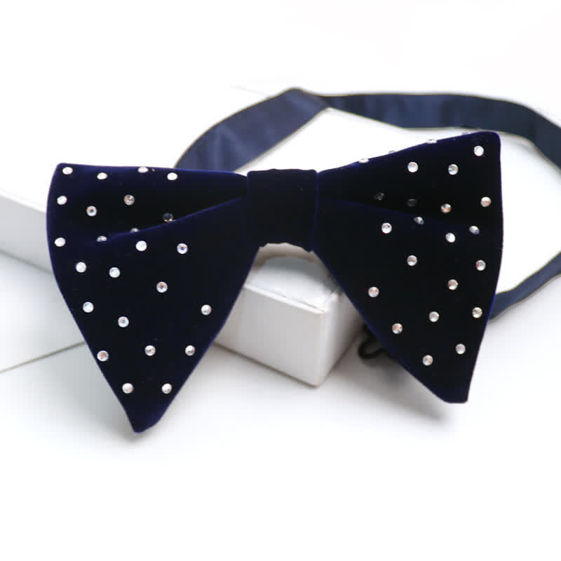 Men's Scattered Rhinestone Velvet Oversized Pointed Bow Tie