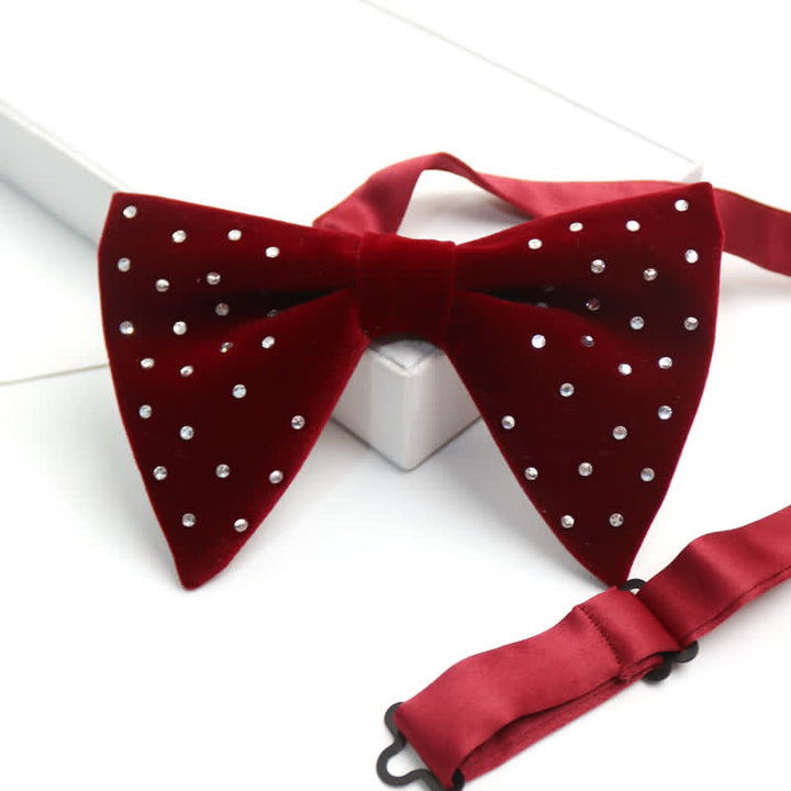 Men's Scattered Rhinestone Velvet Oversized Pointed Bow Tie