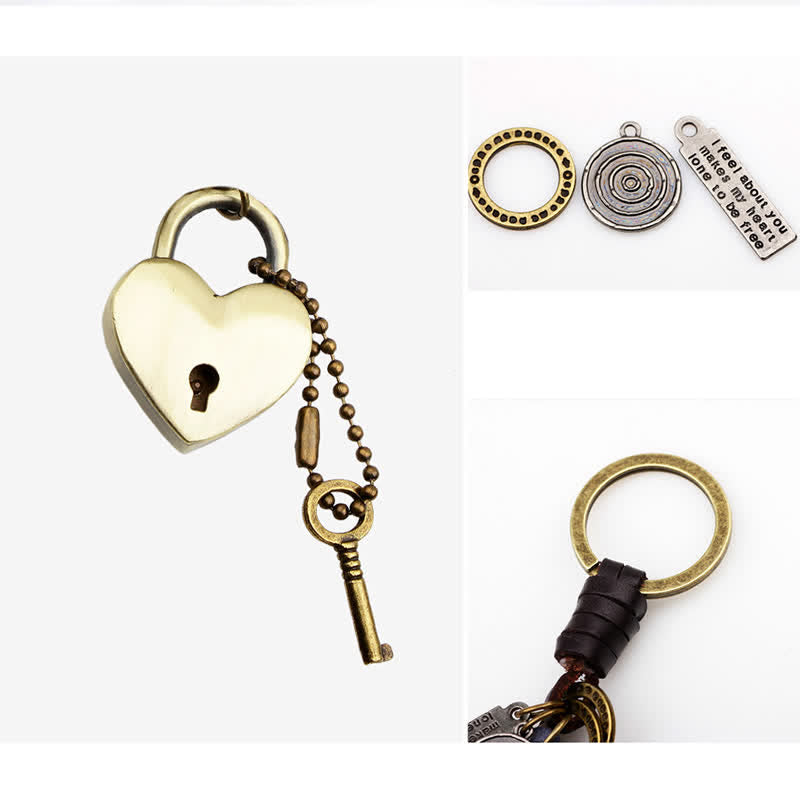 Heart Shaped Lock & Key Leather Keychain