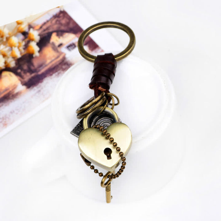 Heart Shaped Lock & Key Leather Keychain - image 3