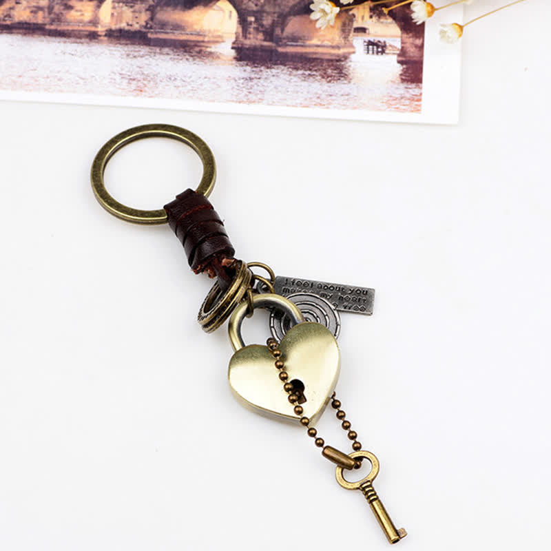 Heart Shaped Lock & Key Leather Keychain - image 4