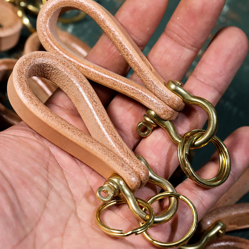 Handcrafted Natural Vegetable Tanned Leather Keychain