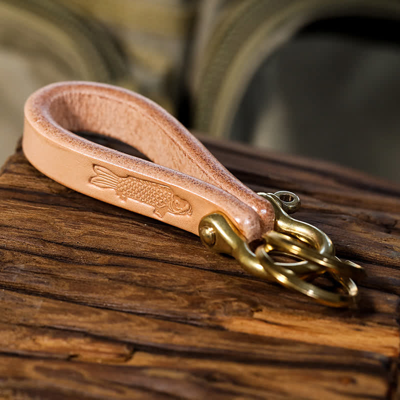 Handcrafted Natural Vegetable Tanned Leather Keychain