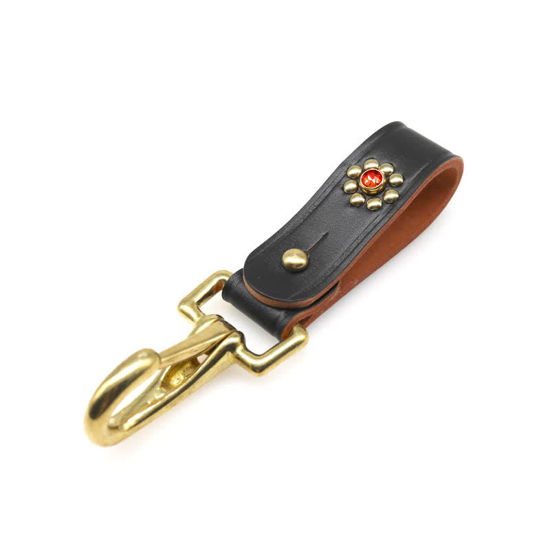 Rivets Studded Brass Key Holder Belt Clip Leather Keychain