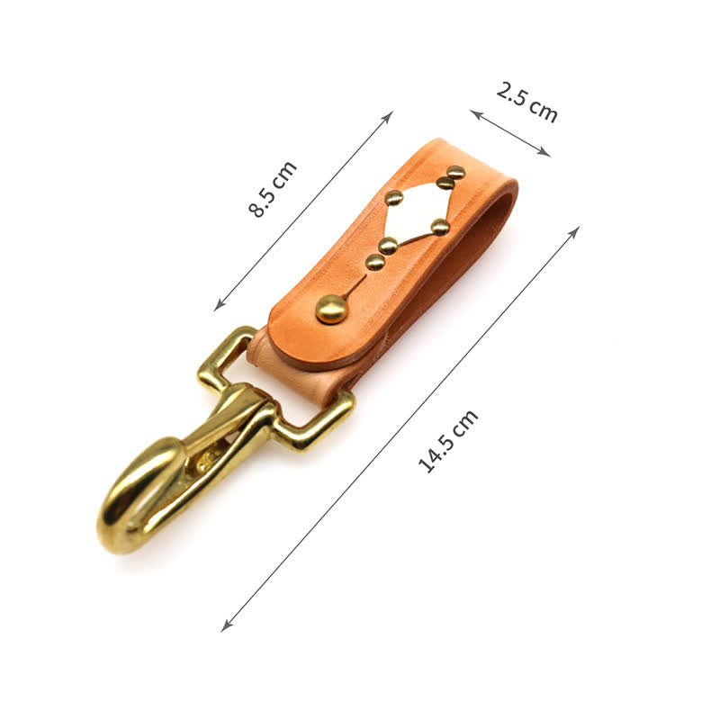 Rivets Studded Brass Key Holder Belt Clip Leather Keychain