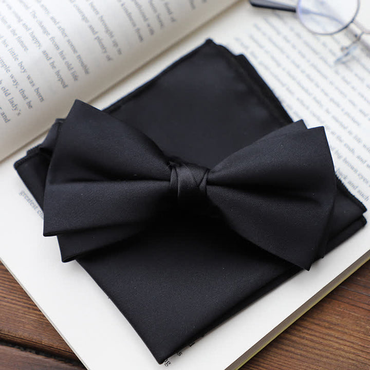 Men's Solid Color Double Layered Handkerchief Bow Tie