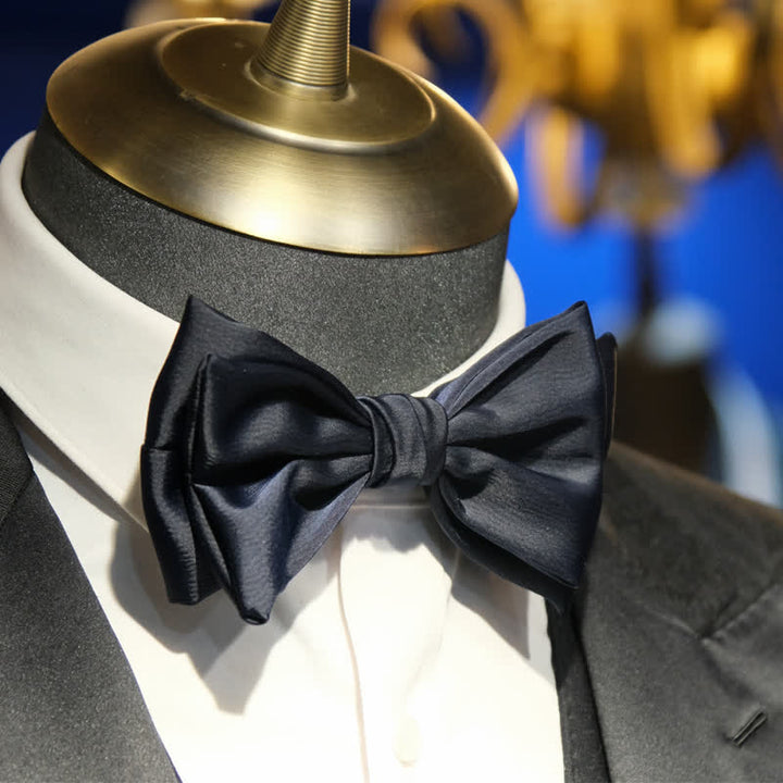 Men's Gentleman Handmade Midnight Blue Double Layered Bow Tie