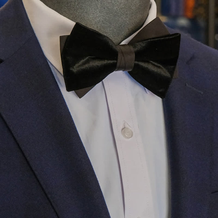 Men's Noble Black Velvet Double Layered Bow Tie