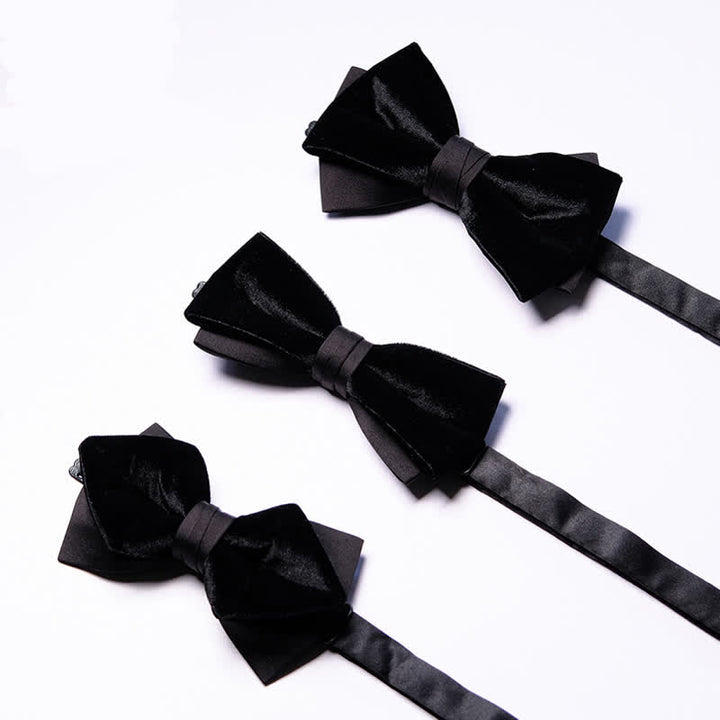 Men's Noble Black Velvet Double Layered Bow Tie