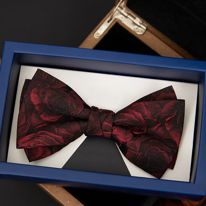 Men's Burgundy Roses Jacquard Weave Bow Tie