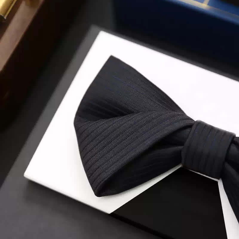 Men's Black Subtle Twilled Navy Striped Business Bow Tie