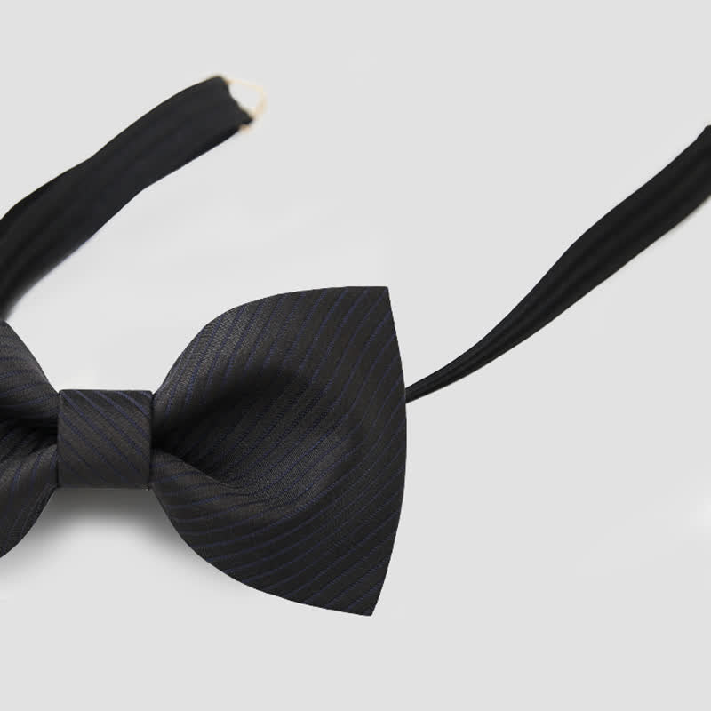 Men's Black Subtle Twilled Navy Striped Business Bow Tie