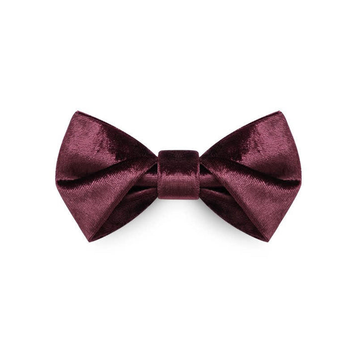 Men's Romantic Velvet Burgundy Handkerchief Bow Tie