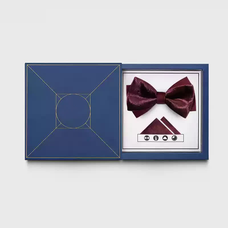 Men's Romantic Velvet Burgundy Handkerchief Bow Tie