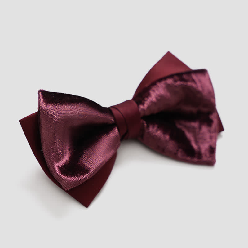 Men's Romantic Velvet Burgundy Handkerchief Bow Tie