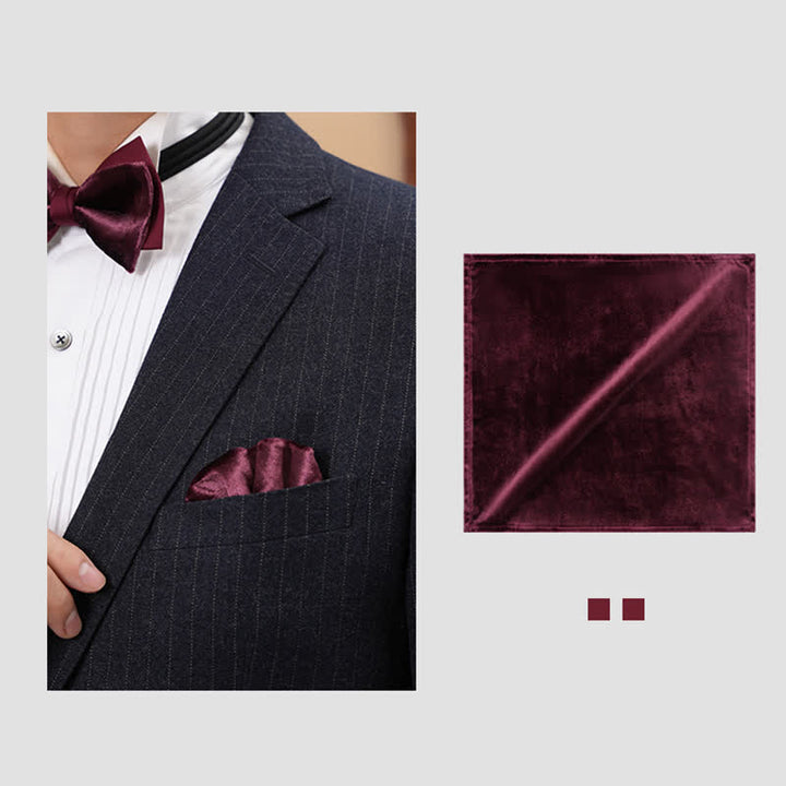 Men's Romantic Velvet Burgundy Handkerchief Bow Tie