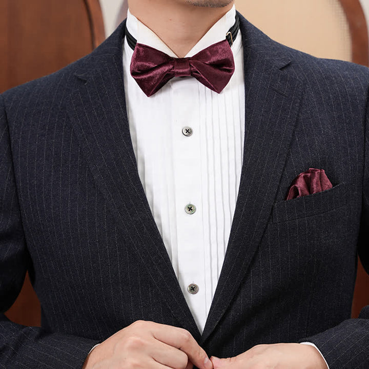 Men's Romantic Velvet Burgundy Handkerchief Bow Tie