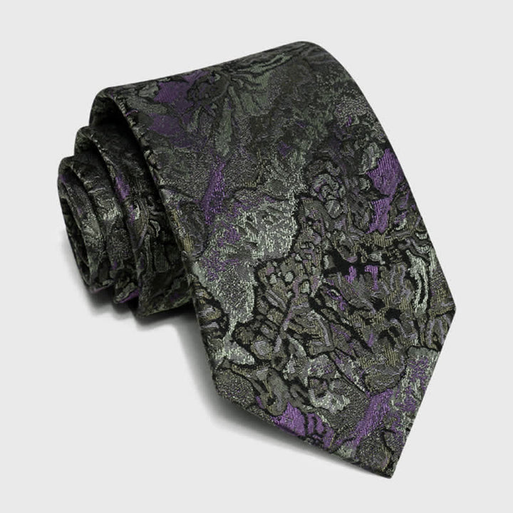 Men's Purple & Gray Delicate Abstract Pattern Pure Silk Necktie