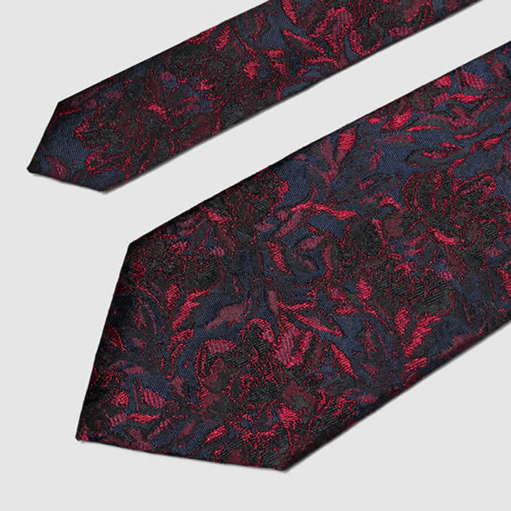 Men's Vintage Dark Red Flower Pure Silk Necktie