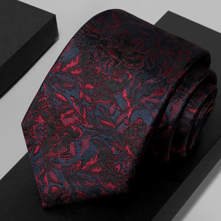 Men's Vintage Dark Red Flower Pure Silk Necktie