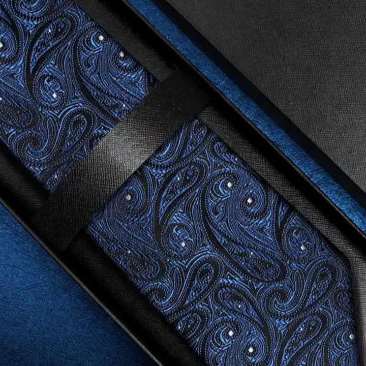 Men's Dark Blue & Black Shade Paisley Pure Silk Necktie