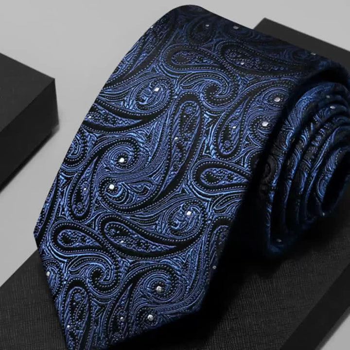 Men's Dark Blue & Black Shade Paisley Pure Silk Necktie