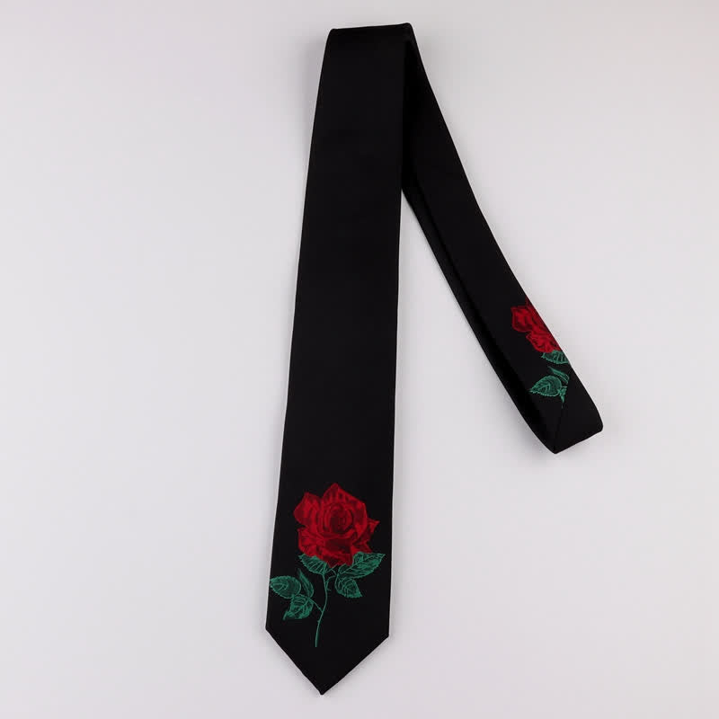 Men's Black Embroidered Rose Blue Enchantress Necktie