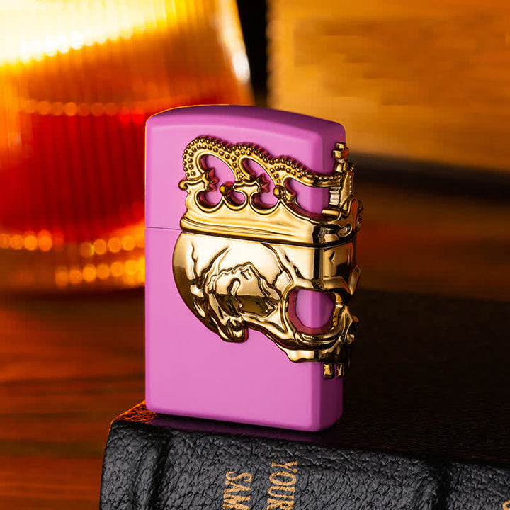 Three Sides 3D Relief Skull & Crown Refillable Butane Lighter